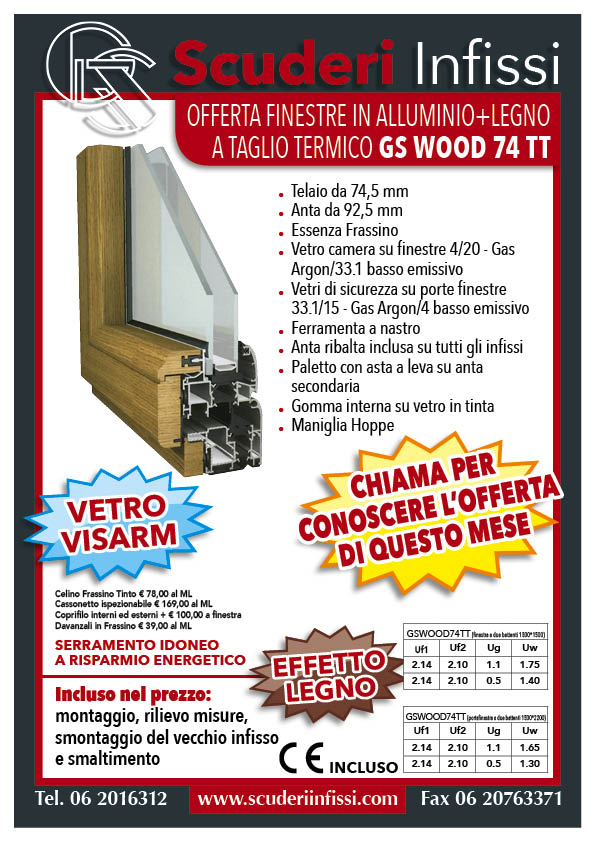 offerta-finestre-alluminio-Legno-a-taglio-termico-GS WOOD 74 TT